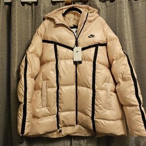 Nike Women's Beige Puffer Jacket with Black Accents